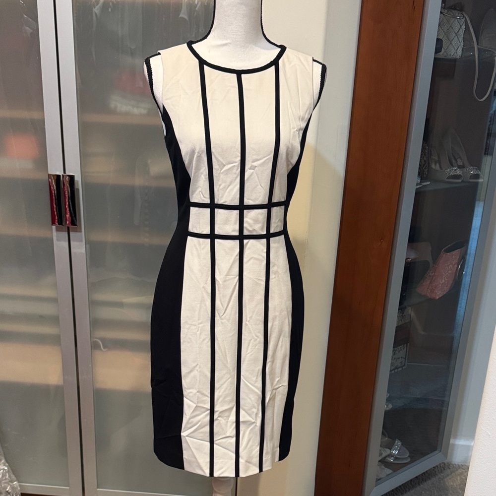 Calvin Klein Black and White Paneled Sheath Dress